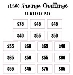 Wanna get a jump start on your savings? This is the perfect tracker for you to help you get into a savings mindset. This tracker is great with anyone with a bi-weekly pay schedule, as it includes 26 numbers for you to cross off. Set aside some money from each check and you'll have $1,500 when you're done! Please note -this is a digital download. NO physical product will be shipped to you. You'll receive a PDF file for an 8.5x11in printable. Happy saving! Monthly Budget Template Google Sheets, Monthly Budget Template Excel, 5k Savings Challenge, 5k Savings, Monthly Budget Excel, Bi Weekly Savings Challenge, Budget Planner Excel, Weekly Savings Challenge, Budget Template Google Sheets