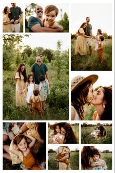 a collage of family photos taken in an open field