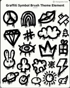 graffiti symbols are drawn in black and white on a piece of paper with the words graffiti symbol