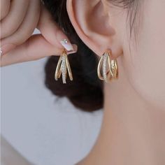 Anthropologie Gold And Rhinestone Cuff Earrings Daily Wear, Gold Earrings, Necklaces, Gold, Beauty, Design