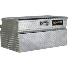 an aluminum tool box is shown on a white background