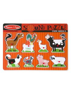 an assortment of farm animals stickers on a white background with the words sound puzzle