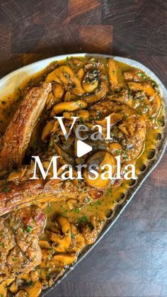 a plate with meat and mushrooms covered in gravy next to the words vel maisala