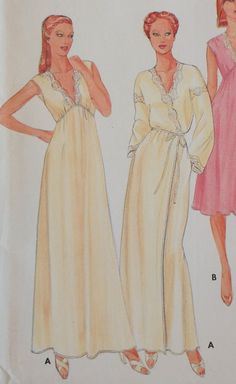 VINTAGE Nightgown and Robe Pattern, Butterick 4096, Size Medium 12, 14, Uncut - Etsy Vintage V-neck Sleep Dress, Vintage V-neck Wedding Sleepwear, Vintage V-neck Nightgown For Loungewear, Vintage V-neck Bedtime Dress, Vintage V-neck Sleepwear For Wedding Night, Vintage V-neck Sleepwear, Robe Sewing Pattern, Nightgown And Robe, Nightgown Pattern