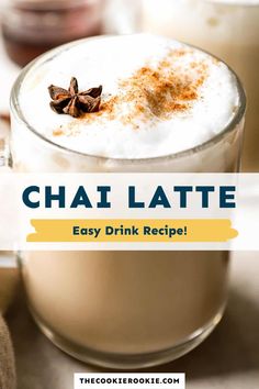 chai latte in a glass with cinnamon on top