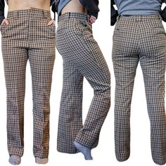 Vintage 70s Mens Trousers Slacks Pants  Checkered Plaid 31x31 Polyester Knit Measure 31 x 31 (seam allowance of 2 inches) High waisted  Zip and hook closure Straight leg Dark olive green and burgandy Clean and flaw free Double knit polyester  Approximate measurements laid flat  Waist 15.5" Rise 12" Hips 18.5" Length 42" Inseam 31" Slacks Pants, Seam Allowance, Slack Pants, Dark Olive Green, Double Knit, Slim Pants, Double Knitting, Mens Trousers, Vintage 70s