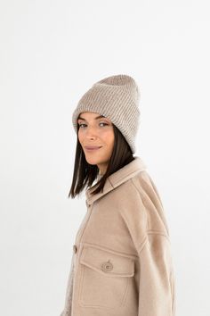 Soft wool beanie hat. Available in several colors: beige (on the model), caramel beige, brown, orange, white and light gray. Tweed yarn has mélange structure, which means that Light gray, Beige, and Caramel beige colors have speckles in the same color palette as the main color, whereas Brown, Orange and White have contrasting speckles. Brown has orange and fuchsia speckles, Orange has light green speckles and White has very gentle blue speckles. The hat comes washed and ironed with steam, ensuri Beige Beanie Outfit, Beige Beanie, Hat For Winter, Ribbed Hat, Brown Beanie, Beanie Outfit, Tan Hat, Hat Photo, Tweed Yarn