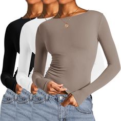 PRICES MAY VARY. Inject some pastel hues into your new season wardrobe with this fitted long sleeve crop top! AKEWEI tight long sleeve shirt, offers a buttery soft, lightweight and stretchy material (92% Cotton and 8% Spandex), long sleeves, a boat neckline, a flattering slim fit and a crop length. This long sleeve top is an essential piece to your everyday wardrobe doll. Our trendy going out tops for women feature a flattering slim fit and a crop length, with a boat neckline and long sleeves. T Womens Tight Shirts, Cheap Seamless Long Sleeve Tops, Cheap Amazon Tops For Day Out, Undershirts Women Long Sleeve, Long Sleeve Crop Top Shirts, Flattering Long Sleeve Shirt, Scoop Neck Long Sleeve Shirt, Fitted Long Sleeve Tshirt, Long Sleeve Tshirt Folding Hack