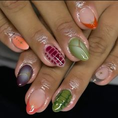 Fall Nails Green, Nails Aura, Nails French Tip, Aura Nails, Gel Press On Nails, Nails Fake, Gel Press