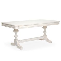 a white wooden table with two legs and a bench on the bottom one is turned down