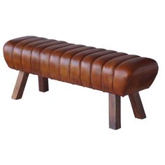 a bench made out of leather with wooden legs