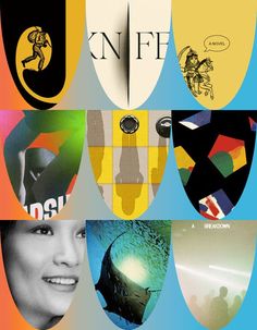 a collage of different types of surfboards with the words knff on them