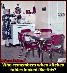 a woman standing in front of a kitchen table