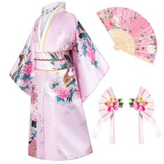 PRICES MAY VARY. Material:High quality satin polyester(Imitation silk) Package includes: Kimono robe , Belt, Backband, Silk folding fans，Hairstick -5 piece set Suit for: Daily wear ,Children party dress,Fun as birthday or holiday gifts,Halloween party uniforms, Cosplay party uniforms. A great costume or gift for festival and so on This kimono Yukata robe with classic traditional Japanese style will provide you a soft and comfortable experience.Luxurious silky feel and look, It is light weight an Japanese Kimono Dress, Japanese Kids, Kimono Gown, Japanese Costume, Baby Costumes Girl, Folding Fans, My Little Pony Costume, Dress Kimono, Children Party