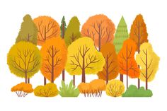 an illustration of trees with different colors and sizes in the fall, winter or autumn