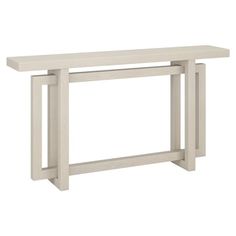 a white console table with two legs