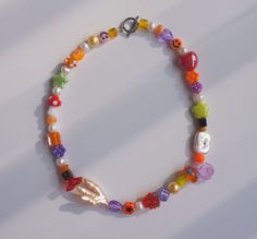 hand made freshwater pearls with glass flower beads necklace,cusotm unisex jewelry, orange and purple.Y2K,fairycore,autumn color 40+5cm adjustable. Flower Beads Necklace, Pearl Diy, Purple Y2k, Accessorize Jewellery, Y2k Fairycore, Indie Jewelry, Pearls Diy, Beaded Necklace Diy, Flower Beads