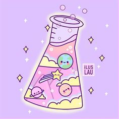 an image of a cartoon character in a flask with stars and planets on it