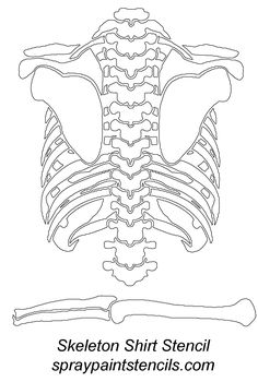 the skeletal skeleton is shown in black and white with text that reads skeleton shirt stencil spraypaints com