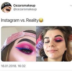 two women with pink and blue makeup looks like they're using instagrams