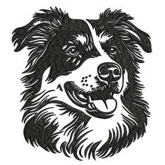 a black and white drawing of a dog's face