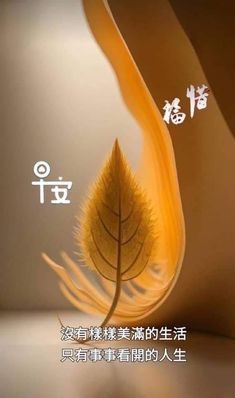 an image of a yellow leaf with chinese characters on the back ground and below it