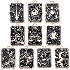 PRICES MAY VARY. TAROT CHARMS BULK: Tarot is one of the most ancient and mysterious divination methods in the west, which has the magical power to help you to answer the confusions, using tarot charms bulk, hope that you will be able to understand the world more clearly and lucidly. 20PCS 10 STYLES DIVINATION CHARMS: There are 10 styles of divination charms, 2pcs of each style, 40pcs in total. There are so many styles and numbers of divination charms, perfect for those of you who love tarot divi Witchcraft Charms, Witchy Accessories, Gold Amulet, Divination Methods, Magic Charms, Halloween Gothic, Jewelry Making Kits, Charms For Jewelry Making, Magical Power