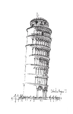 a drawing of the leaning tower of pisa