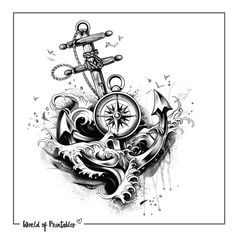 an anchor and compass tattoo design