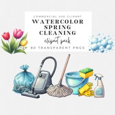 watercolor spring cleaning clipart pack