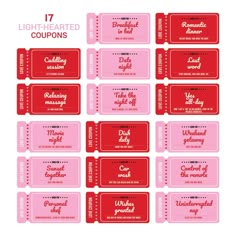 red and pink printable movie tickets with the words lighthearted coupons on them