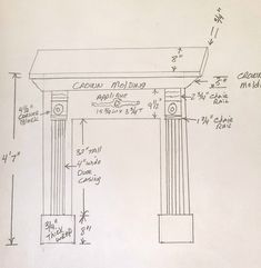 an architectural drawing shows the details of a porch and columns, with measurements for each section