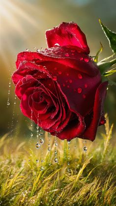 a red rose with water droplets on it