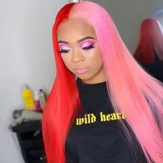 Pink and Red Lace Front Wig Best Human Hair Wigs, Straight Lace Front Wig, Curly Lace Wig, Diy Wig, Long Hair Wigs, Curly Bob Wigs, Ombre Pink, Editorial Hair, Human Wigs