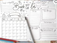 a calendar with the words bridal to be written on it and two pencils next to it