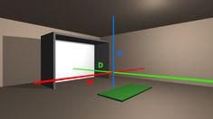 a room with an open door and two green lines going through it