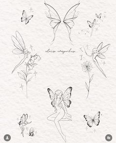 a drawing of some flowers and butterflies