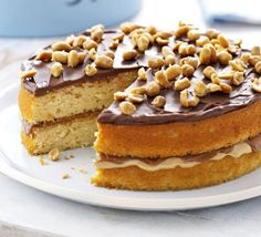 a piece of cake sitting on top of a white plate next to a blue cup