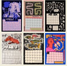 four calendars with different designs on them