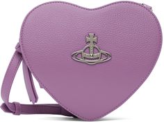 Structured grained leather shoulder bag in purple. · Adjustable and detachable crossbody strap · Logo hardware at face · Accordion panel at sides · Zip closure · Two-compartment interior · Twill lining · Logo-engraved silver-tone hardware · H6.75 x W7.5 x D2.5 Supplier color: Purple Vivienne Westwood Purse, Heart Crossbody Bag, Vivienne Westwood Bags, Purple Bag, Casual Leather Shoes, The Vivienne, Purple Leather, Purple Bags, Boot Bag