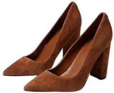 Brown Block Heel Heels For Work, Brown Block Heel Shoes For Work, Medium Width Block Heels For Fall, Brown Block Heel Workwear Heels, Brown Suede Heels With Sculpted Heel, Brown Pointed Block Heels With Stacked Heel, Brown Closed Toe Block Heels For Work, Brown Pointed Toe Block Heels With Stacked Heel, Brown Block Heels With Sculpted Heel For Work