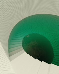 an image of a spiral staircase going up into the sky with green water in it