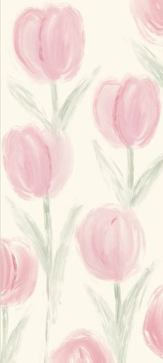 a painting of pink tulips on a white background