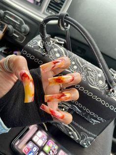 Carnelian Nails, Burnt Orange Nails Acrylic, Long Red Nails, Queen Nails, Colored Acrylic Nails, Really Cute Nails