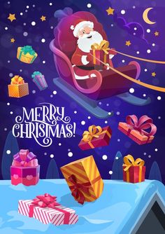 Santa sleigh with Christmas gifts in night sky Xmas Gif, Gift Card Presentation, Bows Christmas, Happy Navratri Images, Sky Night, Christmas Sleigh, Happy Navratri, Christmas Gifts For Boyfriend, Santa Sleigh