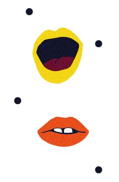 three different colored lips with black dots around them