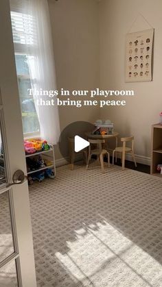 a child's playroom with toys in it and the words things in our playroom that bring me peace