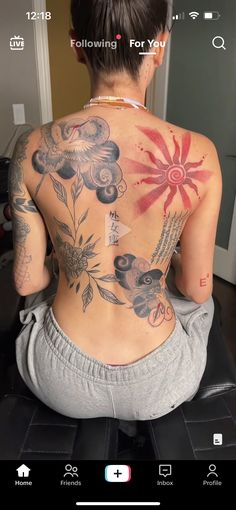 the back of a woman with tattoos on her body