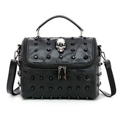 Skull Handbags, Gothic Bag, Skull Bags, Travel Crossbody, Leather Rivets, Look Rock, Bags Messenger, Black Purse, Sheep Leather