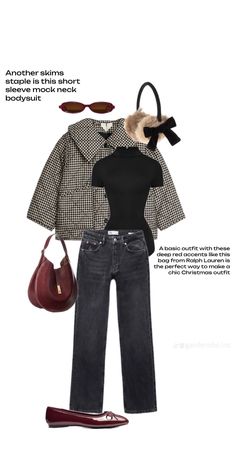 a woman's outfit and purse is shown in an advertisement for the new women's clothing line